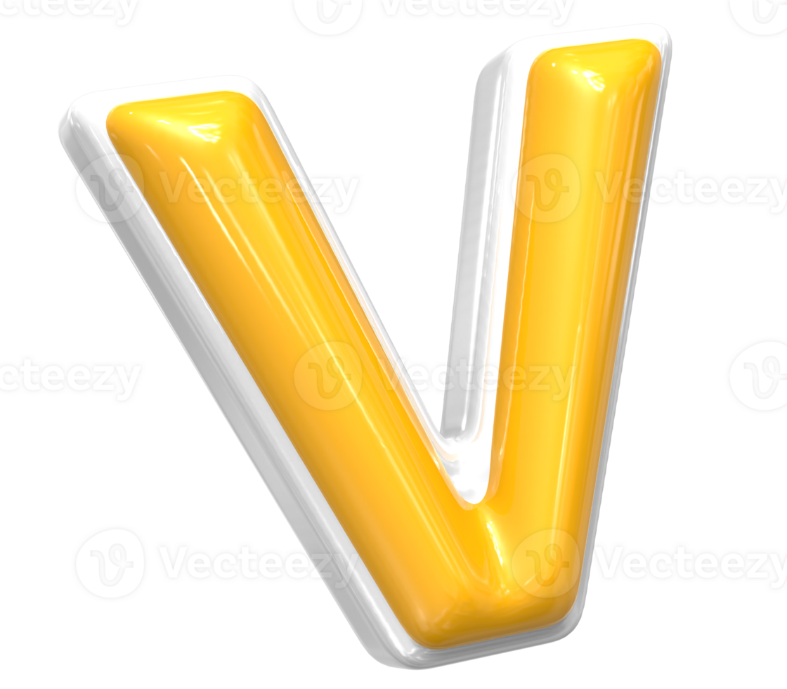 3D Render Of Font v With White And Yellow Color png
