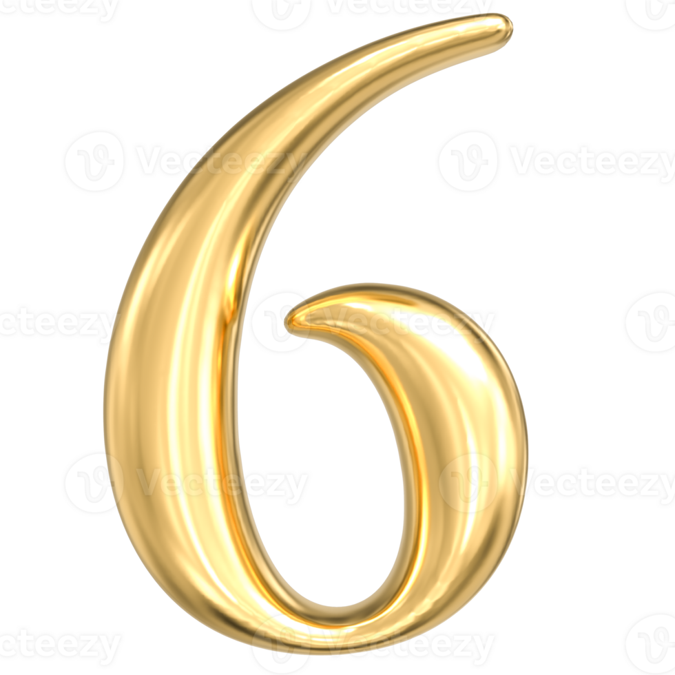 3D rendering of number 6 gold png