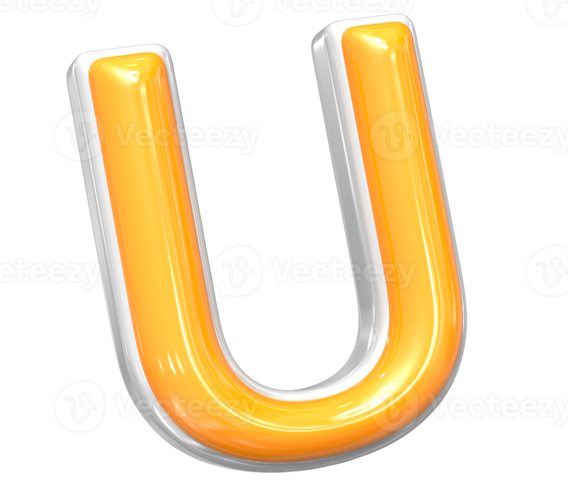 3D Rendering Of Font U With White And Yellow Color png