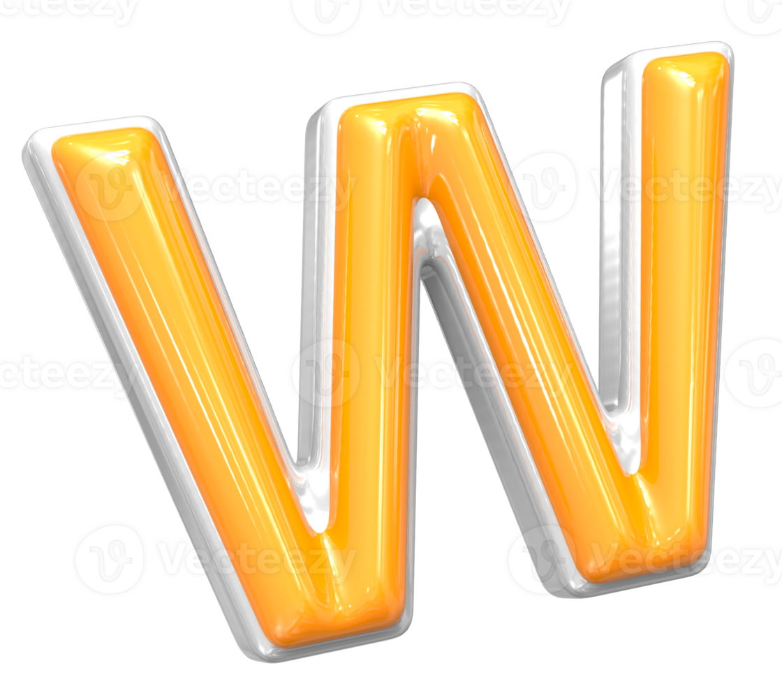3D Rendering Of Font W With White And Yellow Color png