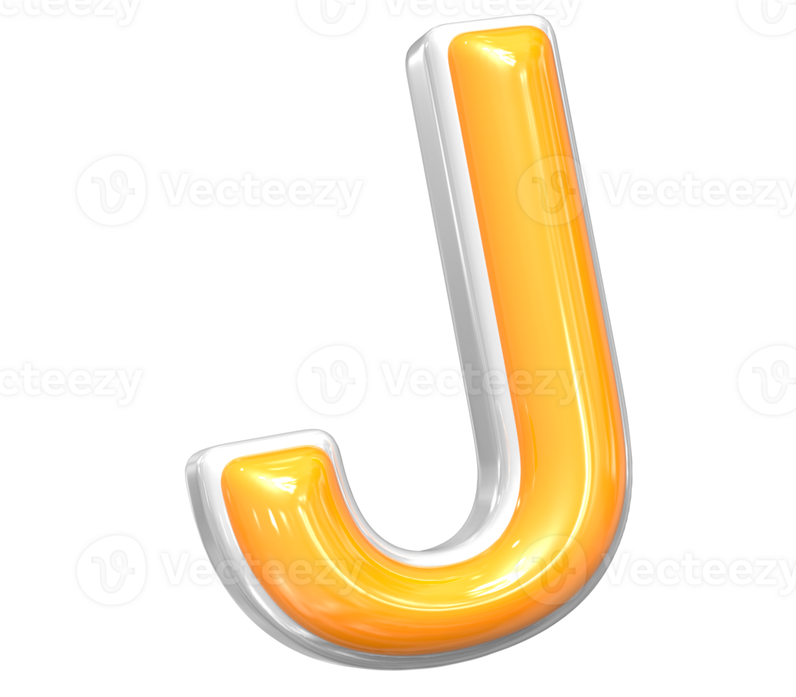 3D Rendering Of Font J With White And Yellow Color png