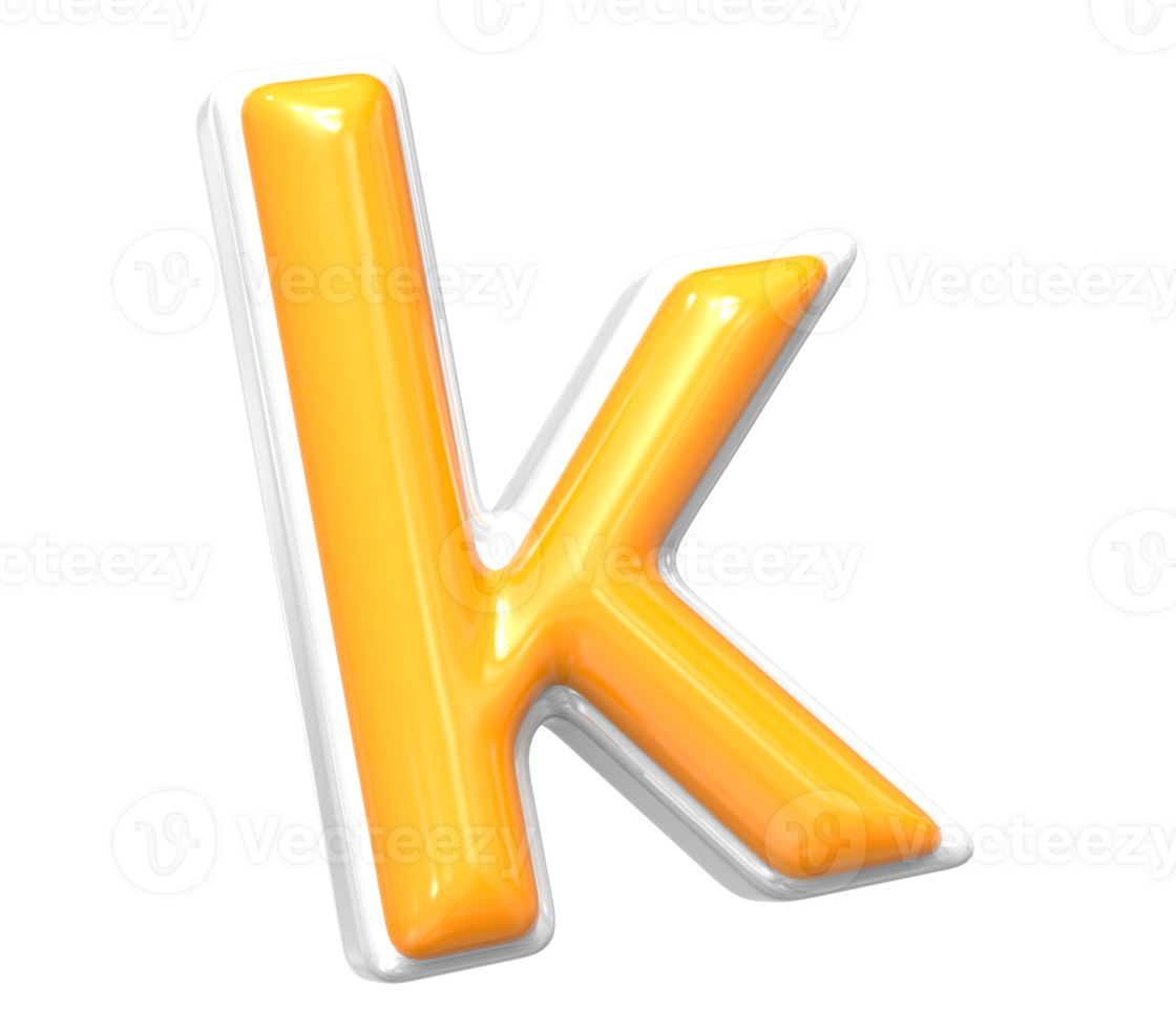 3D Render Of Font k With White And Yellow Color png
