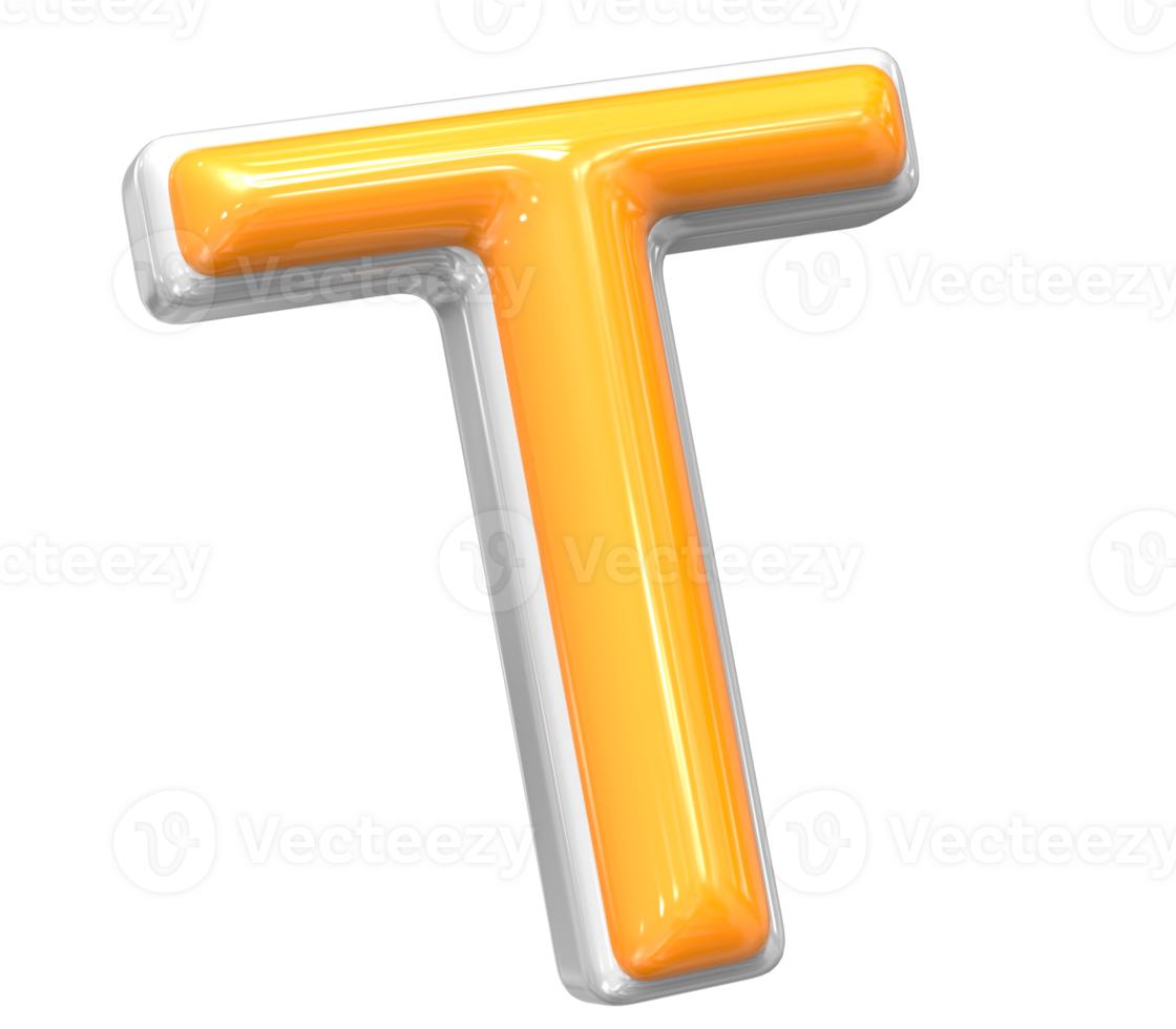 3D Rendering Of Font T With White And Yellow Color png