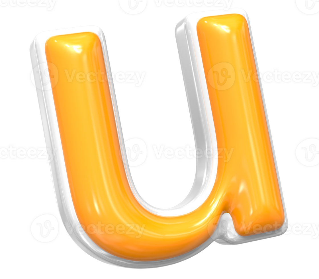 3D Render Of Font u With White And Yellow Color png