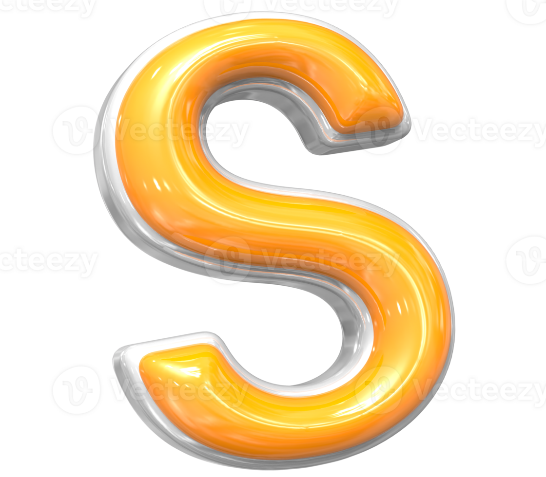 3D Rendering Of Font S With White And Yellow Color png