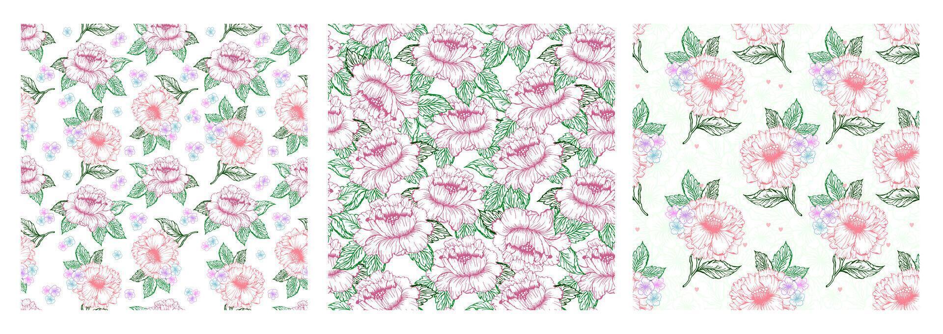 Spring floral seamless pattern set vector