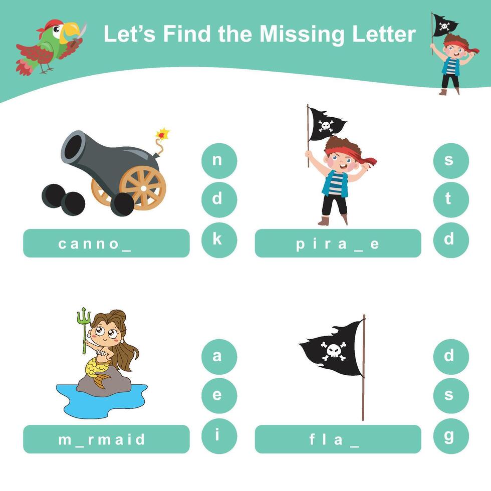 Printable activity sheet for kids. Writing missing letters worksheet. Learning to write activity vector