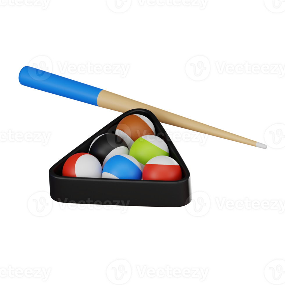 Cue Up Fun of Billiard Game with Cue Stick and Balls. 3D Render png