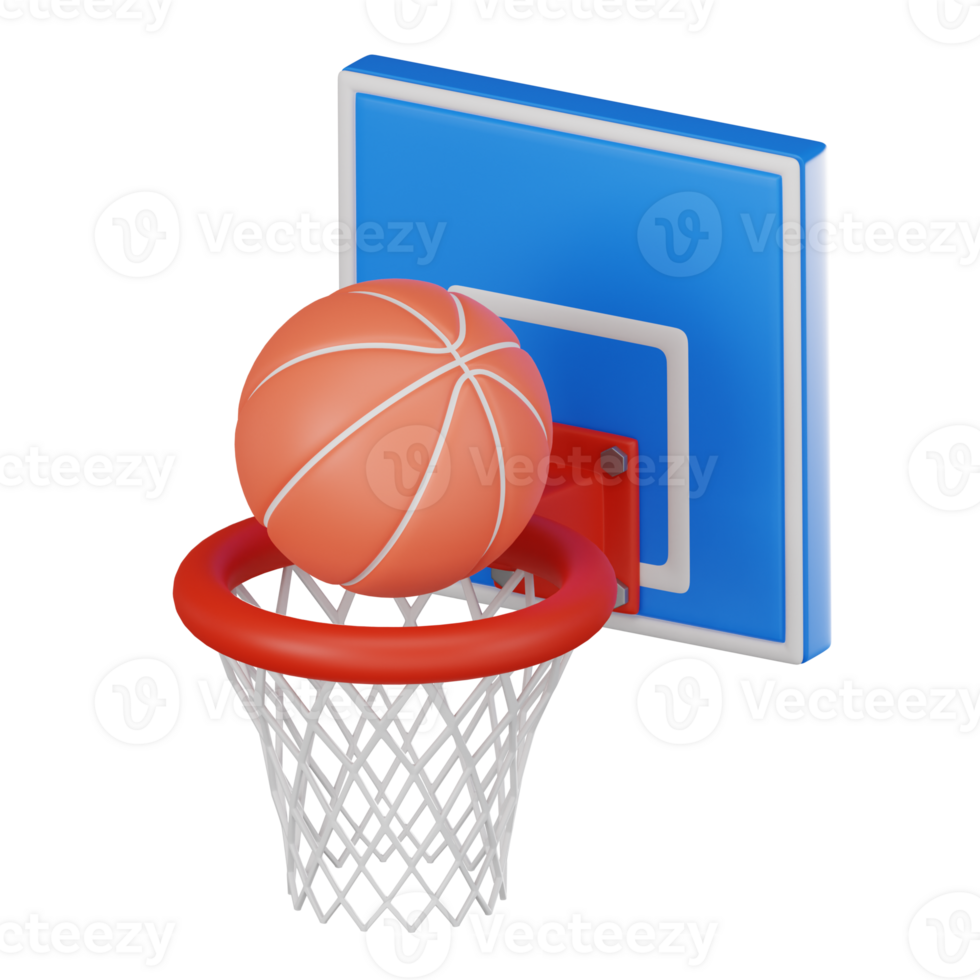 Basketball in Action of Ball on Hoop for Sports Enthusiasts. 3D Render png