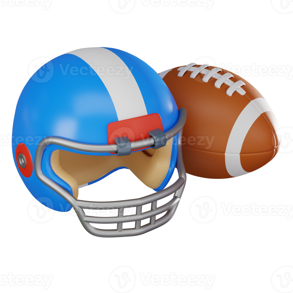American Football Helmet and Ball for Team Players. 3D Render png