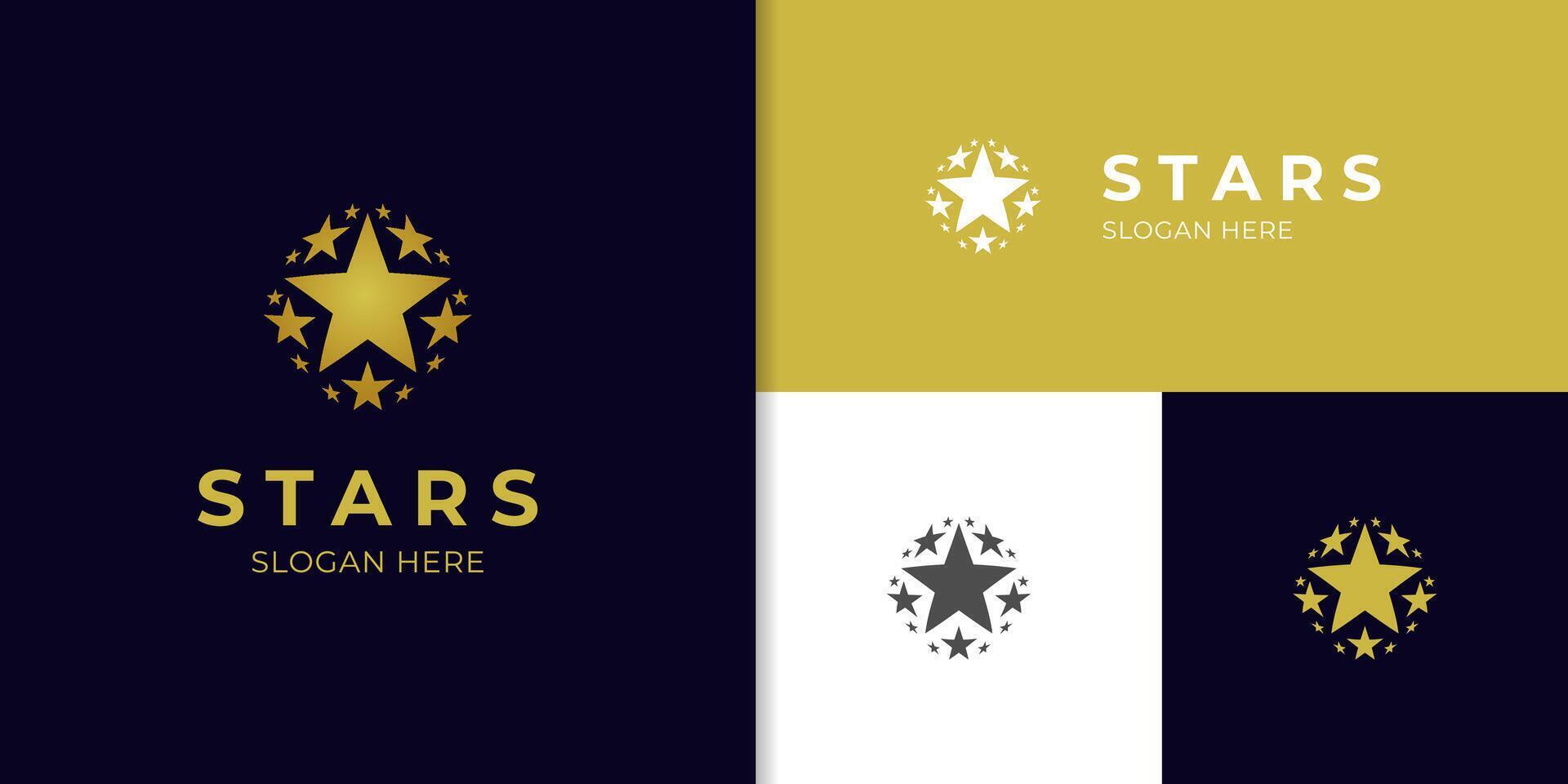 Globe star logo design with gold around stars concept idea. rising star symbol, galaxy logo elements vector