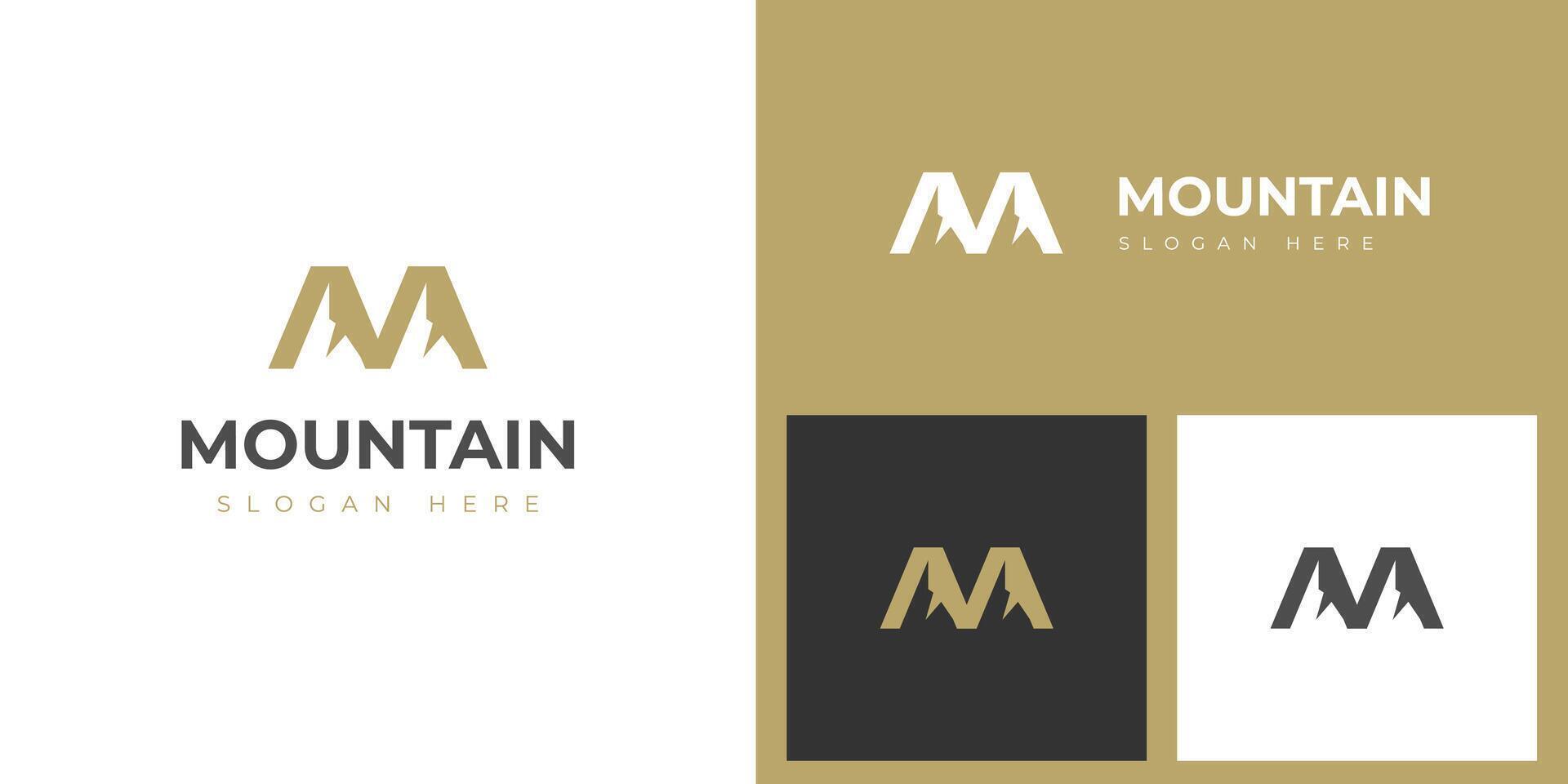 simple mountain logo with letter M design idea element for identity brand vector