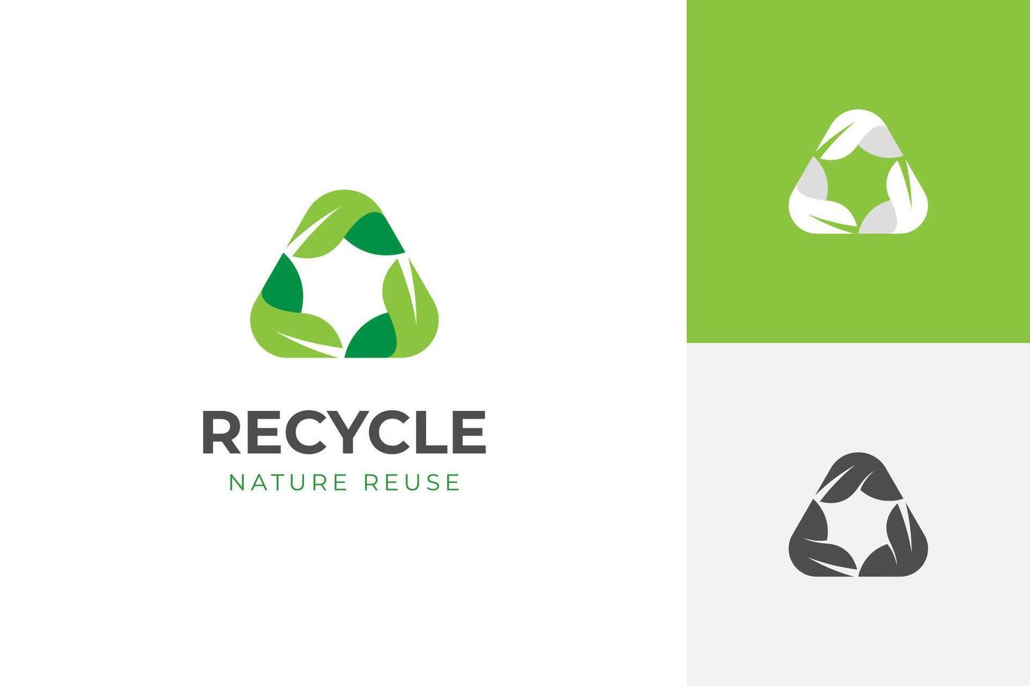 triangle recycle leaf logo icon design with green leaf rotation graphic element symbol, sign for recycling ecology, nature reuse logo template vector