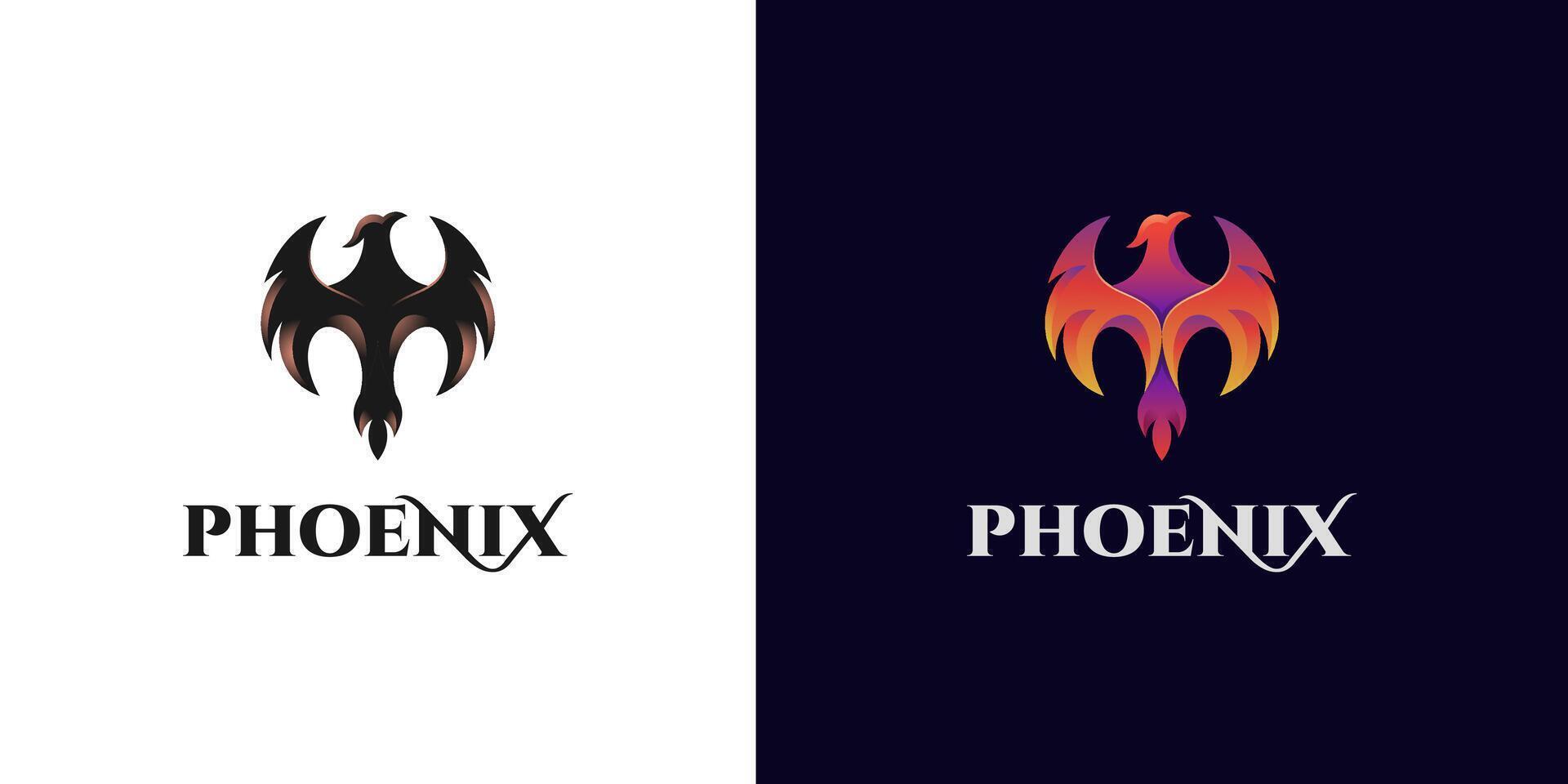 awesome phoenix wing logo animal abstract design. Phoenix gradient logo illustration with two version. vector