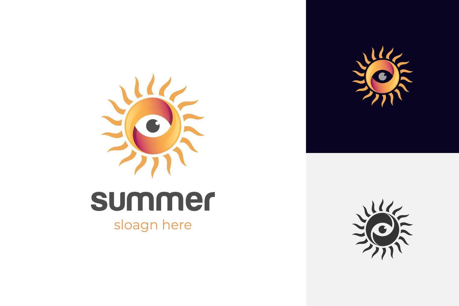 Sun bright logo icon design with eye symbol for summer illustration element vector