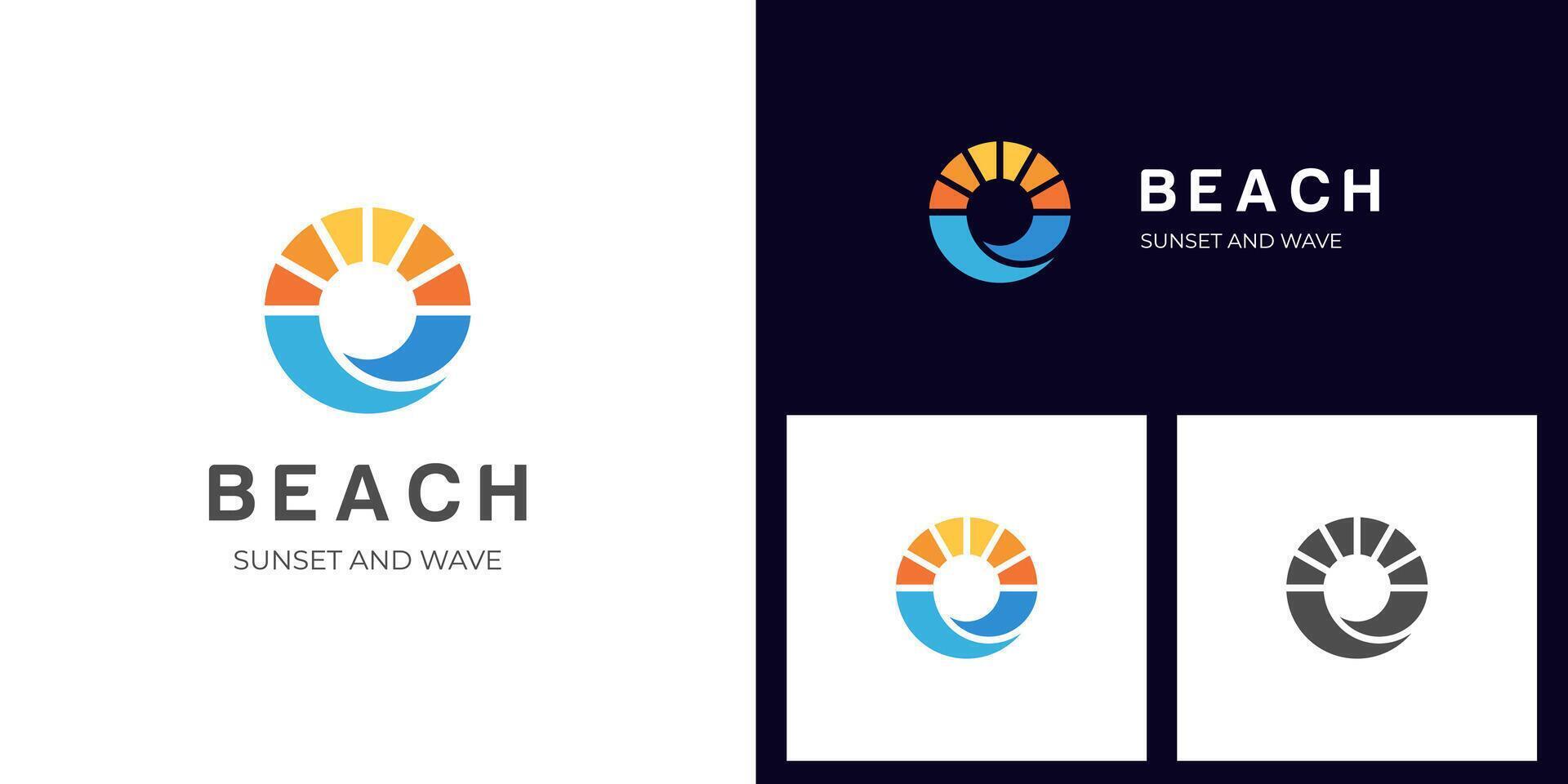 Abstract Circular Sun and Sea Wave Logo design. Flat Logo symbol illustration Elements vector