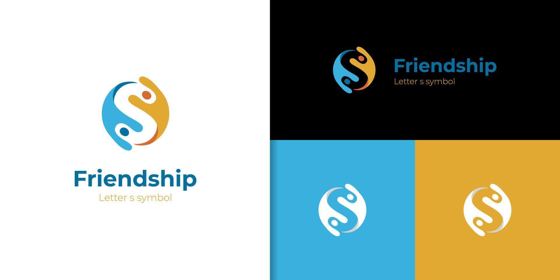 Letter S with people logo icon design, a human with s letter rounded graphic element symbol for friendship day, human community group logo design vector