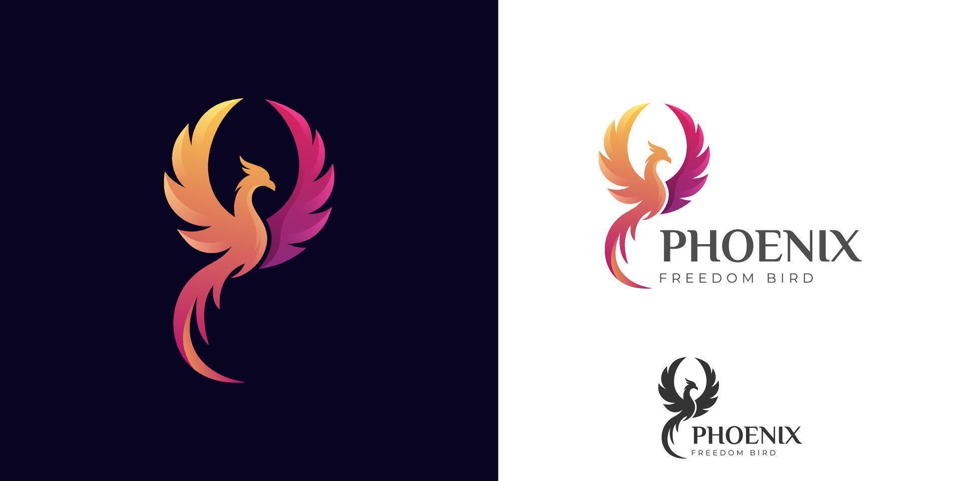 Phoenix gradient logo illustration. awesome phoenix wing logo animal abstract design vector