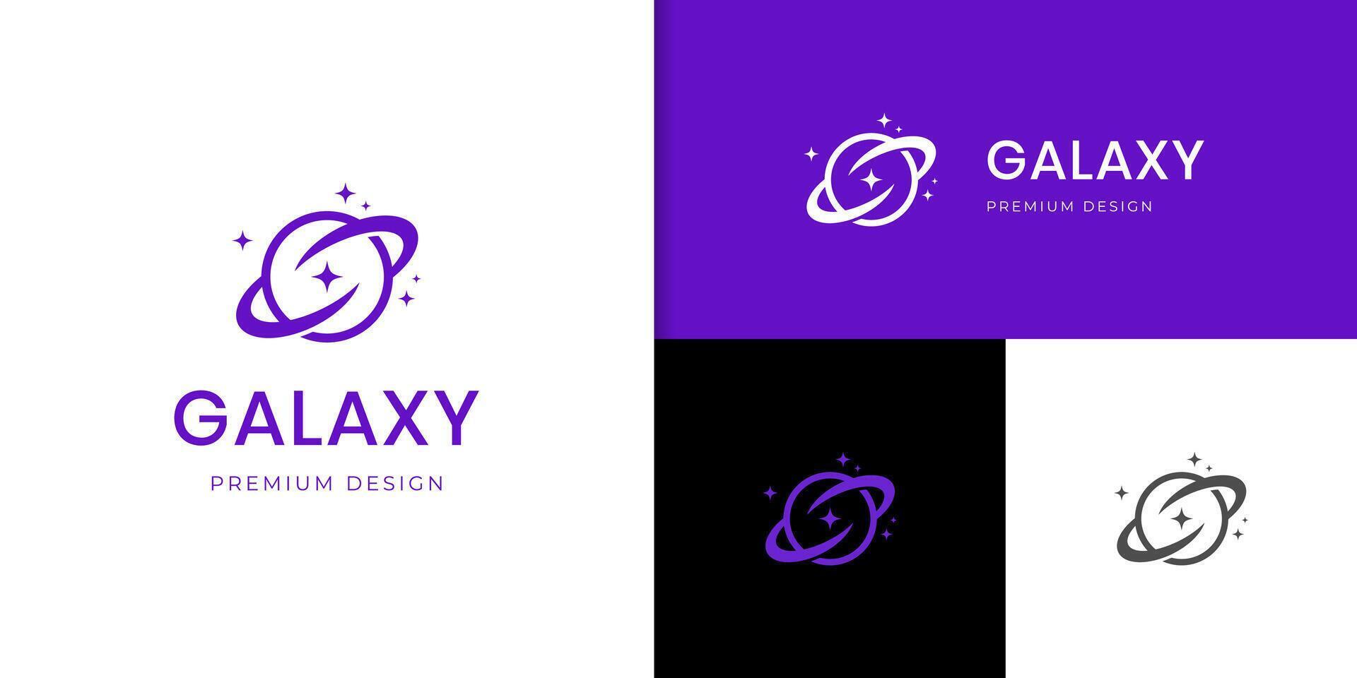 Celestial Galaxy Planet Logo Icon Symbol for Astronomy Enthusiasts. Cosmic Exploration Concept. vector