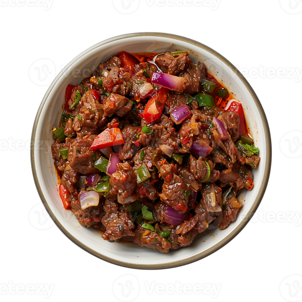 Spicy Cooked Beef in a Plate on Transparent Background png
