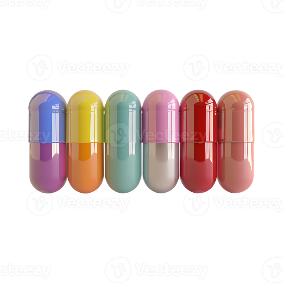 Different Kinds of Colorful Pills on Transparent Background png