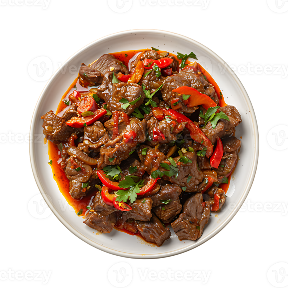 Spicy Cooked Beef in a Plate on Transparent Background png