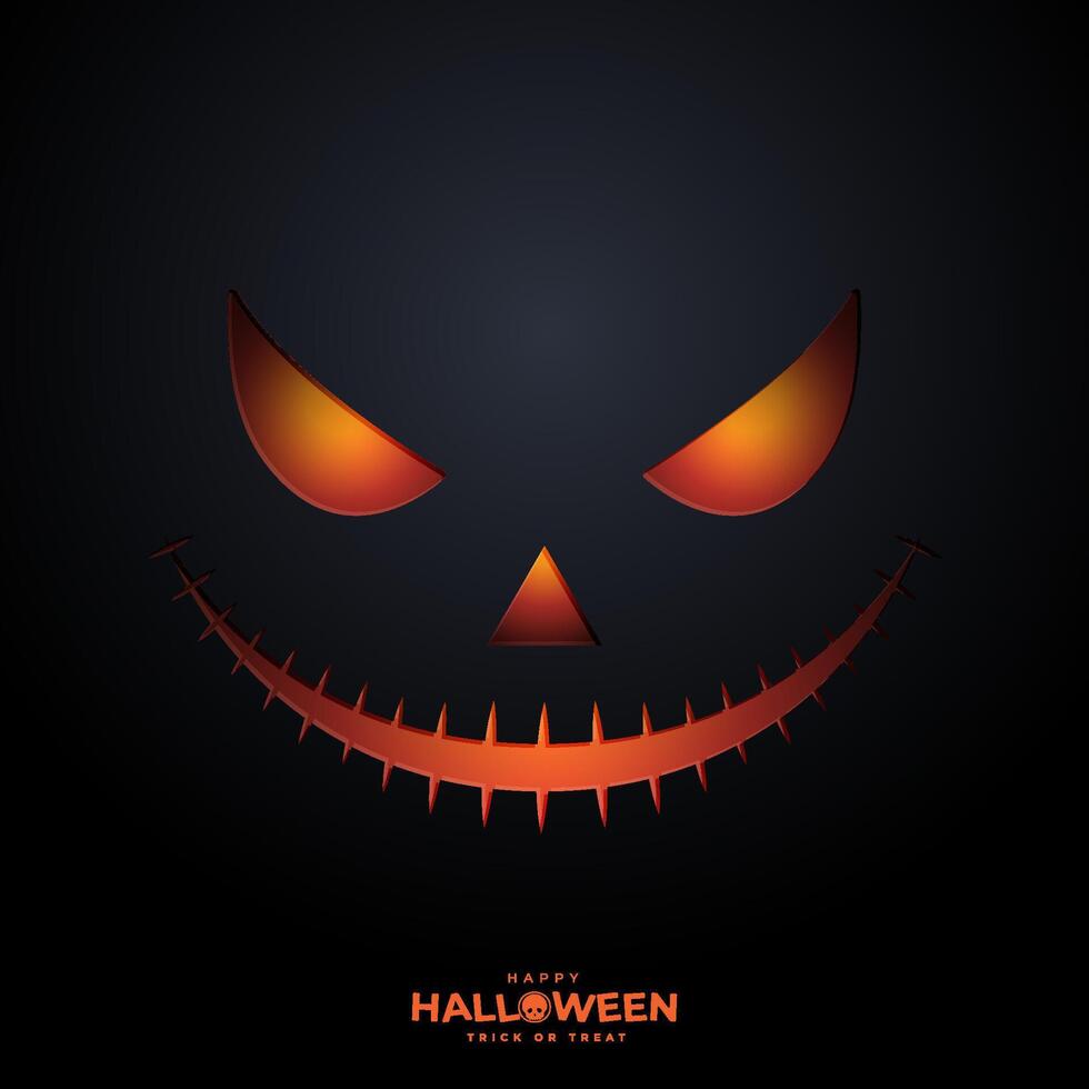 Happy Halloween banner. Festive background with glowing scary smiley face. vector