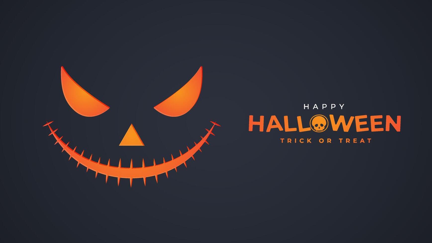 Happy Halloween banner. Festive background with glowing scary smiley face. vector