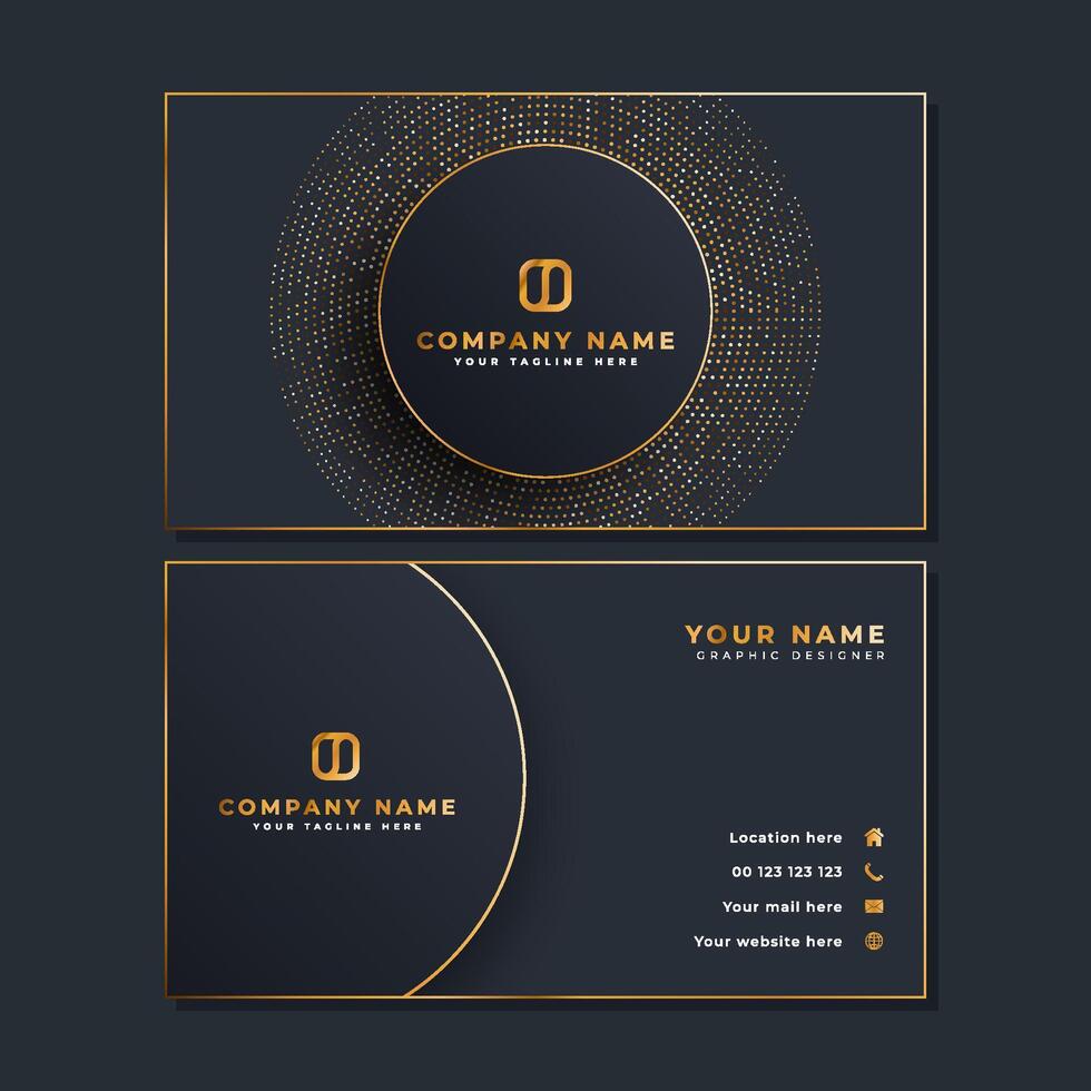 Sleek and upscale business card template featuring a sophisticated black and gold color scheme. vector