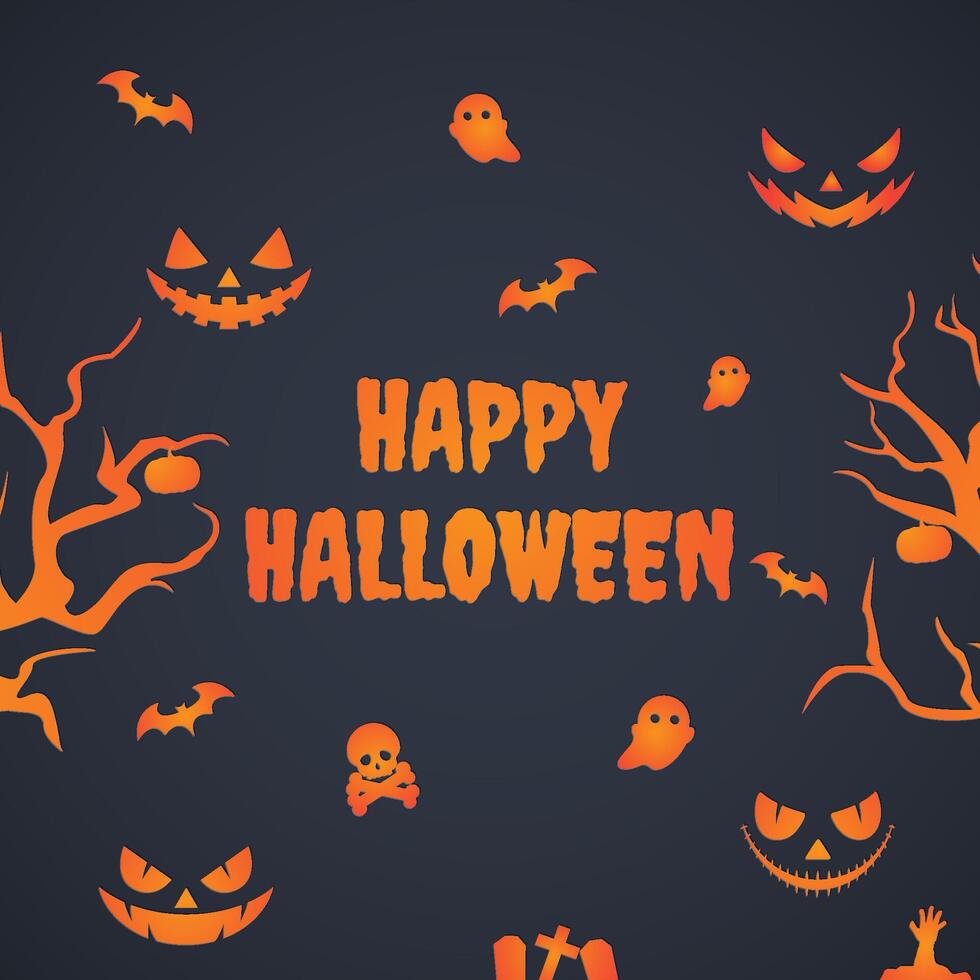 Happy Halloween holiday party composition with ghosts and bats. vector