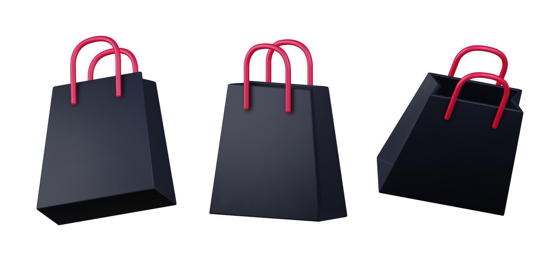 3d Black bag, featuring shopping bag isolated on a white background. Readymade recyclable shopping bag for printing. vector