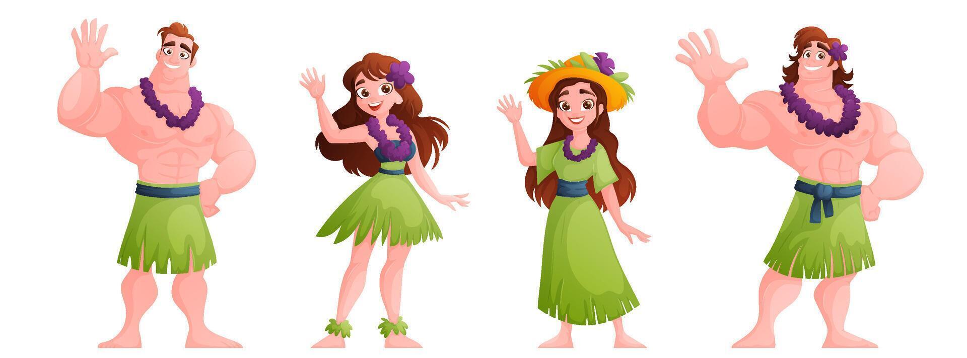 Hawaiian people cartoon characters illustration vector