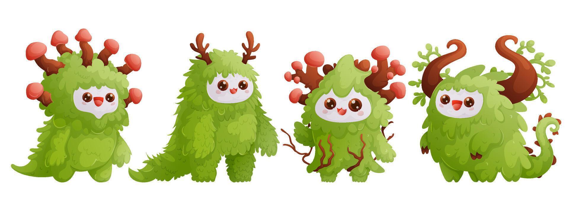 A set of four green monsters with horns vector
