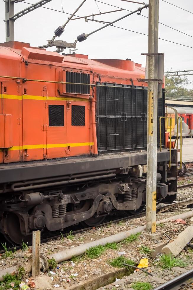 Amritsar, India, June 03 2024 - Indian train electric locomotive engine at Amritsar railway station during the day time, Amritsar Shatabdi train electrical locomotive engine photo