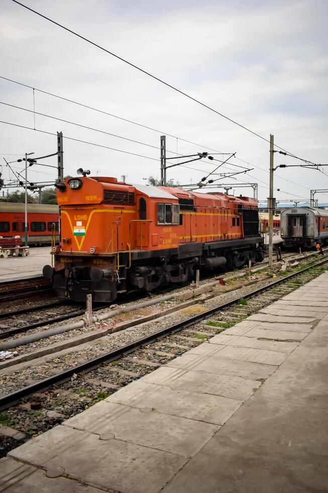 Amritsar, India, June 03 2024 - Indian train electric locomotive engine at Amritsar railway station during the day time, Amritsar Shatabdi train electrical locomotive engine photo