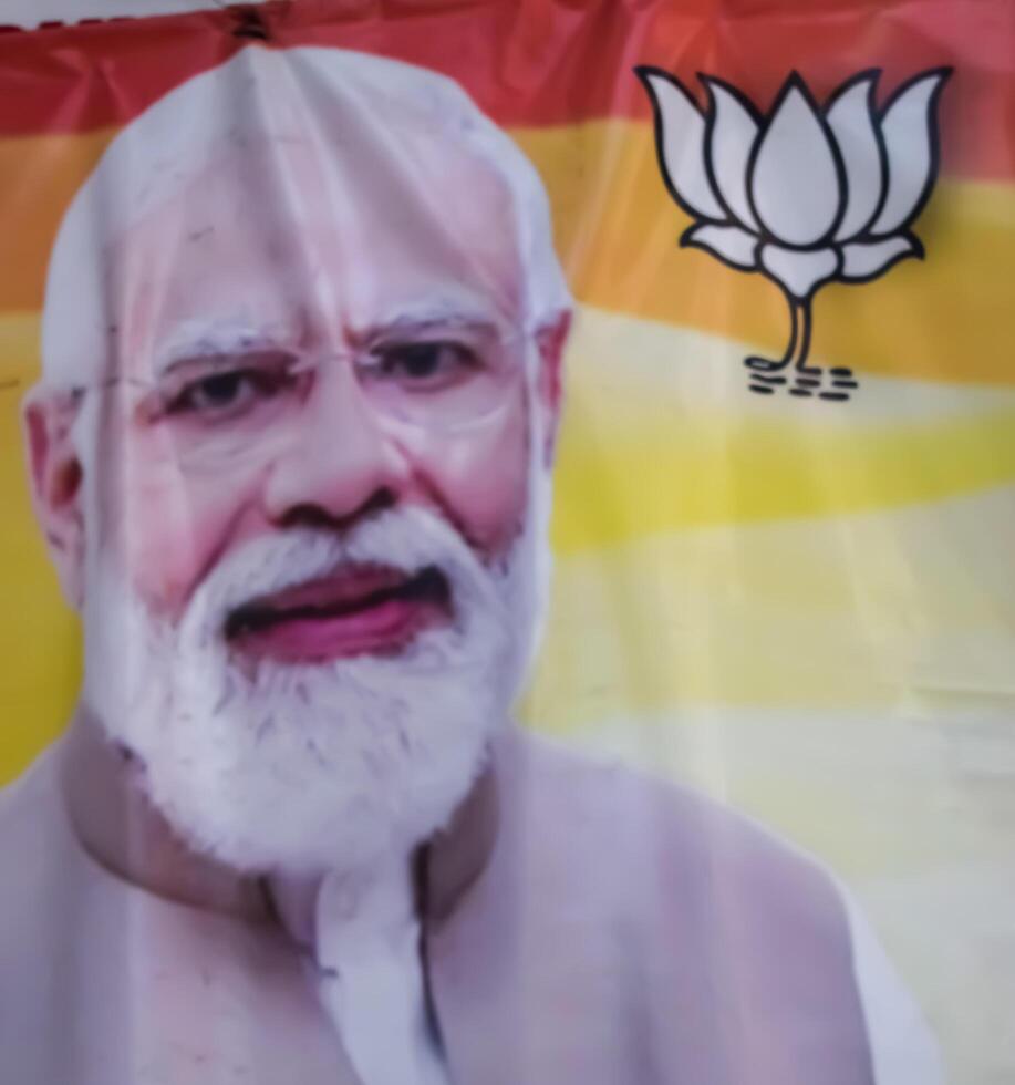New Delhi, India - May 17 2024 - Prime Minister Narendra Modi cut out during BJP road show, the poster of PM Modi while attending a big election rally in the capital photo