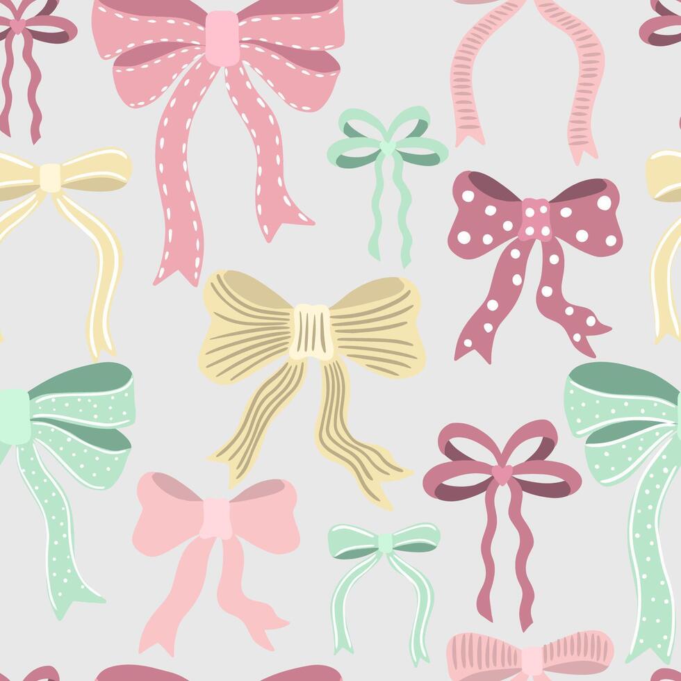Trendy seamless pattern with different shapes ribbon bows. vector