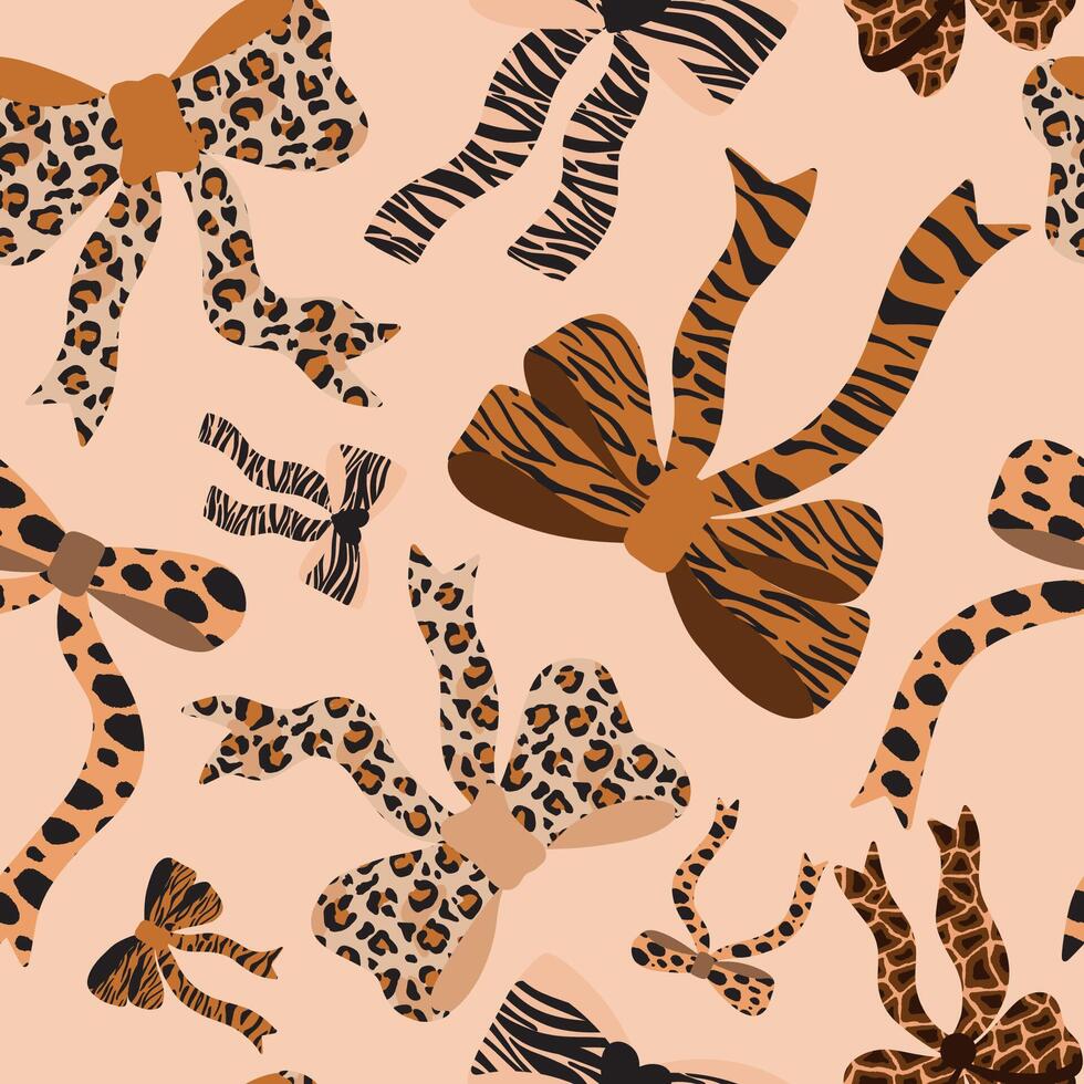 Ribbon bows with leopard, giraffe, tiger, zebra textures. vector