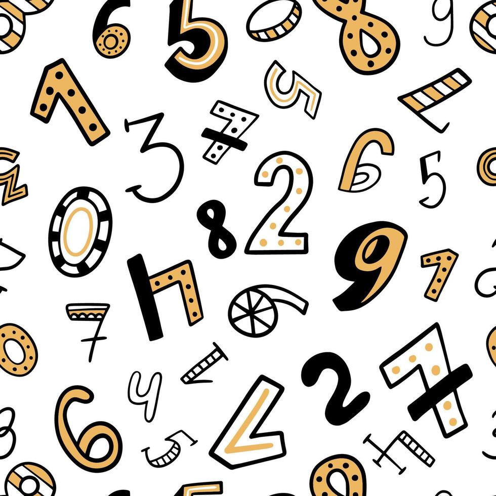 Childish seamless pattern with numbers in doodle style isolated on white. vector