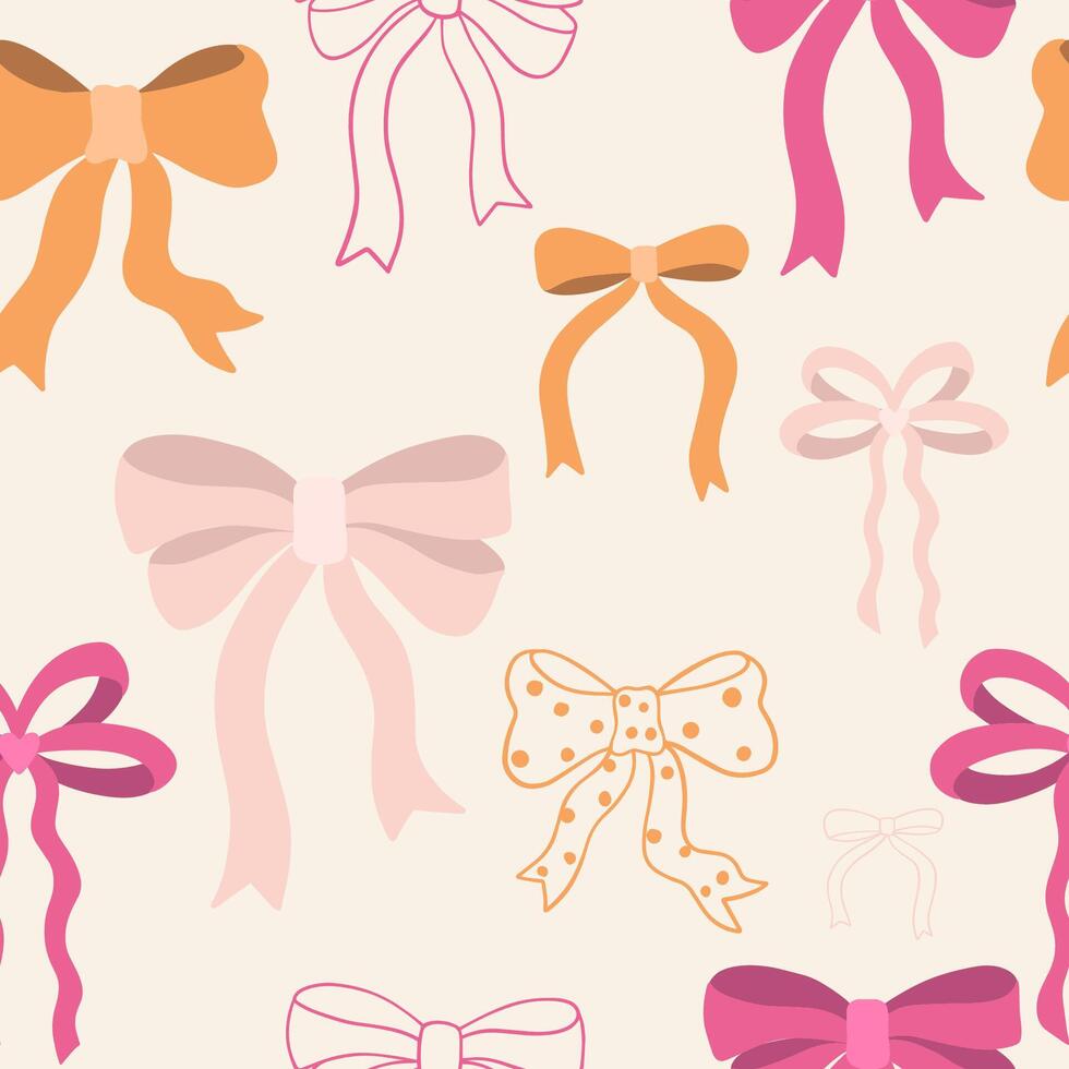 Seamless pattern with bows made from ribbons of various shapes. vector
