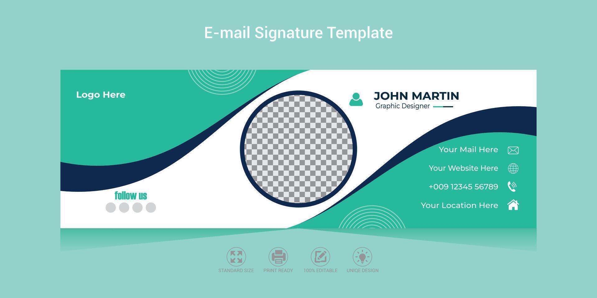 Email Signature Template Design with white background email signature for any corporate business or office. vector