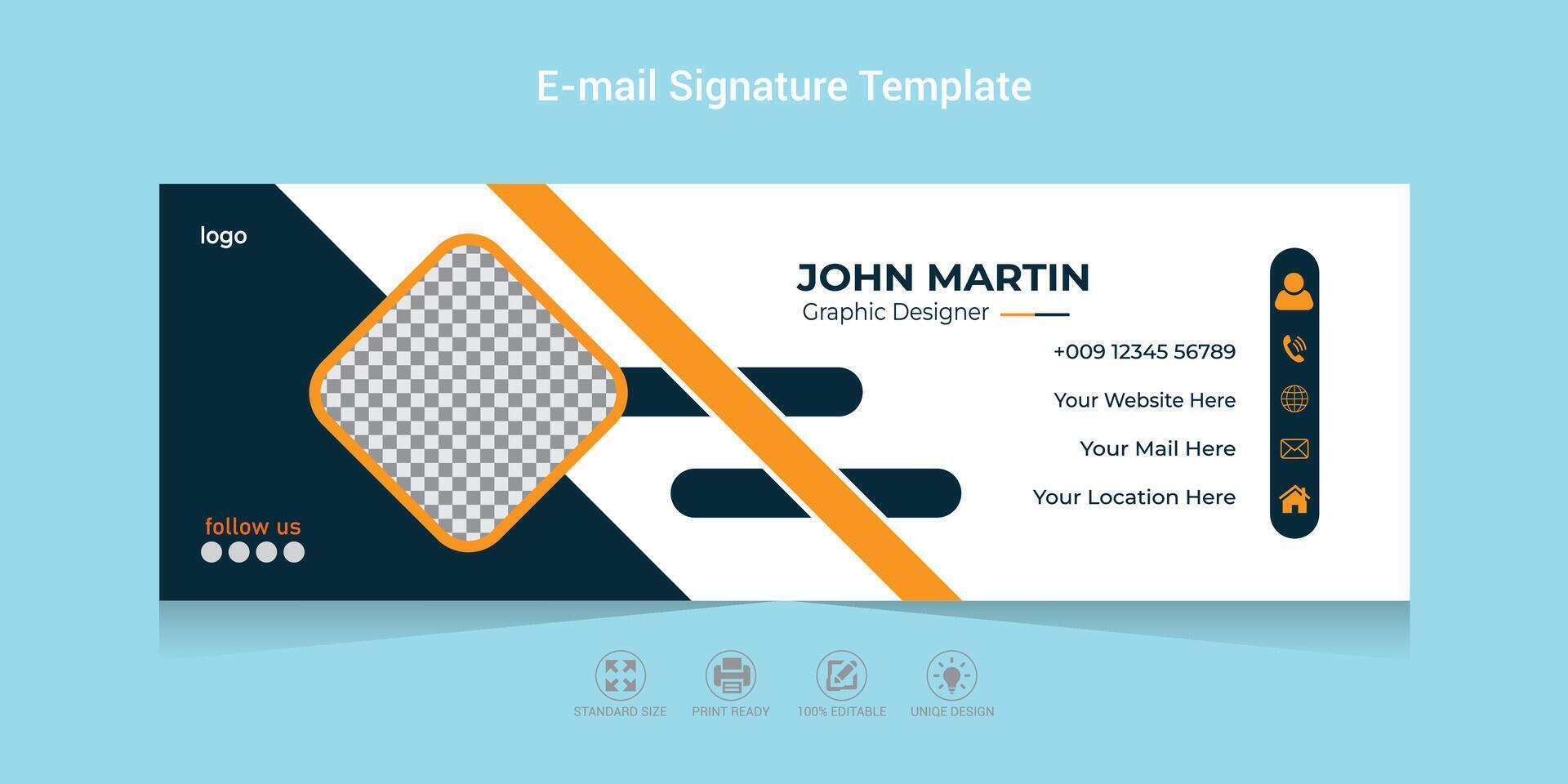 Email Signature Template Design with white background email signature for any corporate business or office. vector