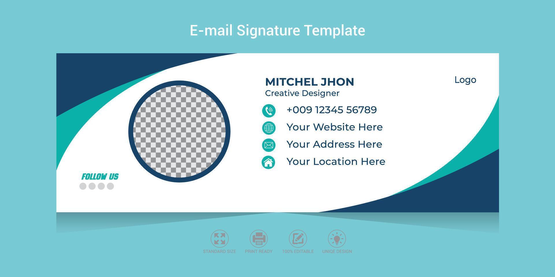 Email Signature Template Design with white background email signature for any corporate business or office. vector