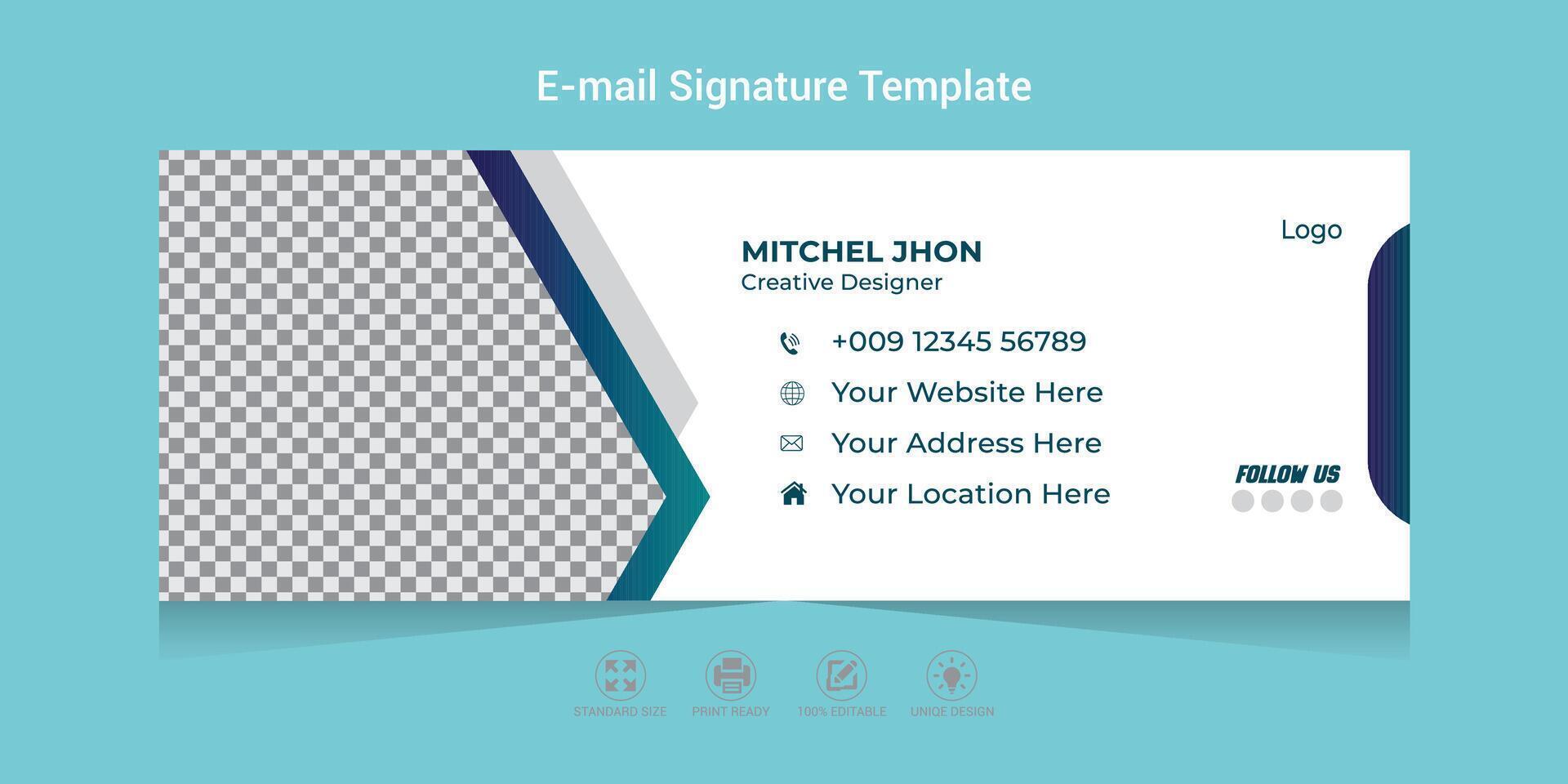 Email Signature Template Design with white background email signature for any corporate business or office. vector