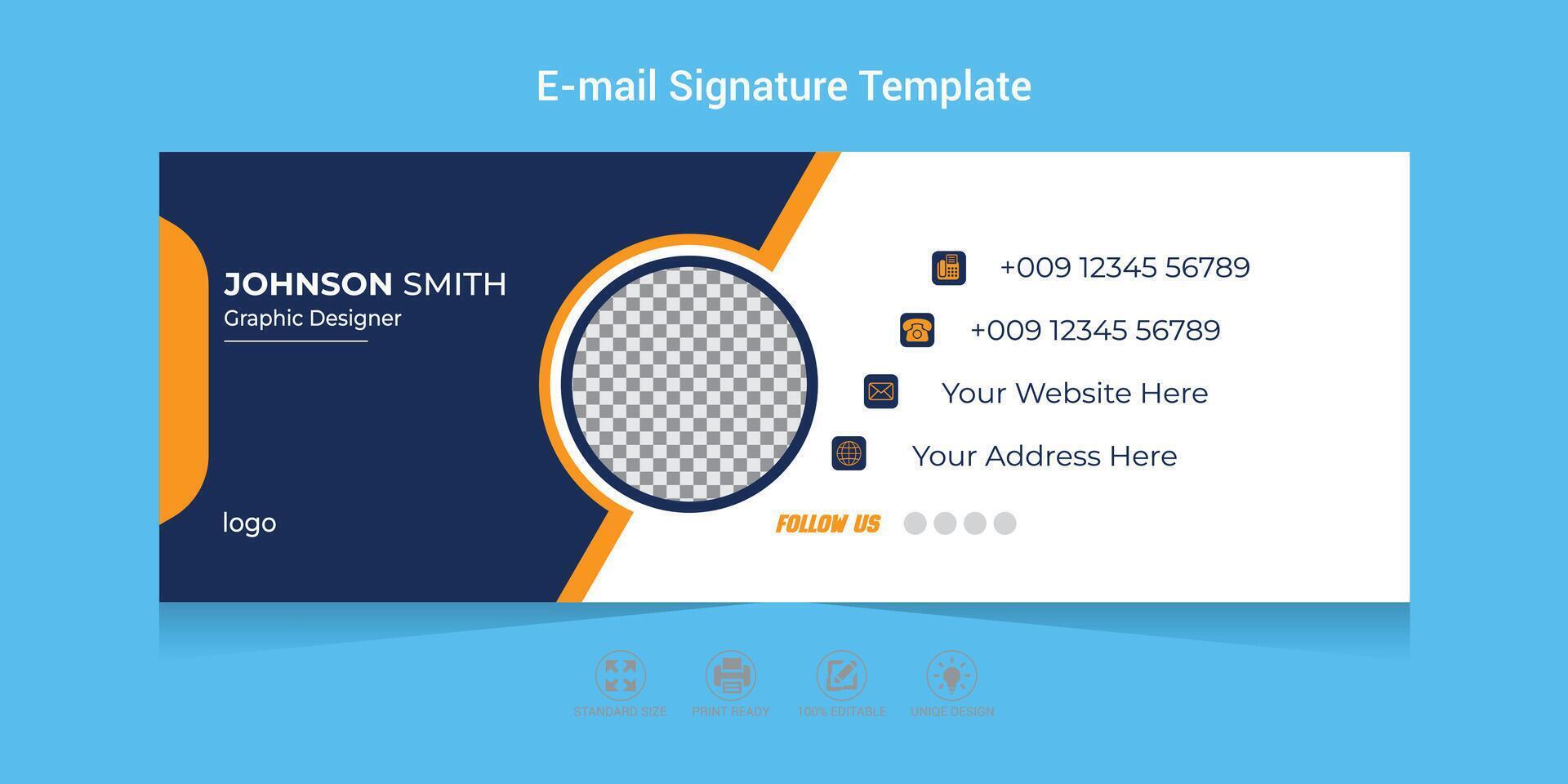 Email Signature Template Design with white background email signature for any corporate business or office. vector