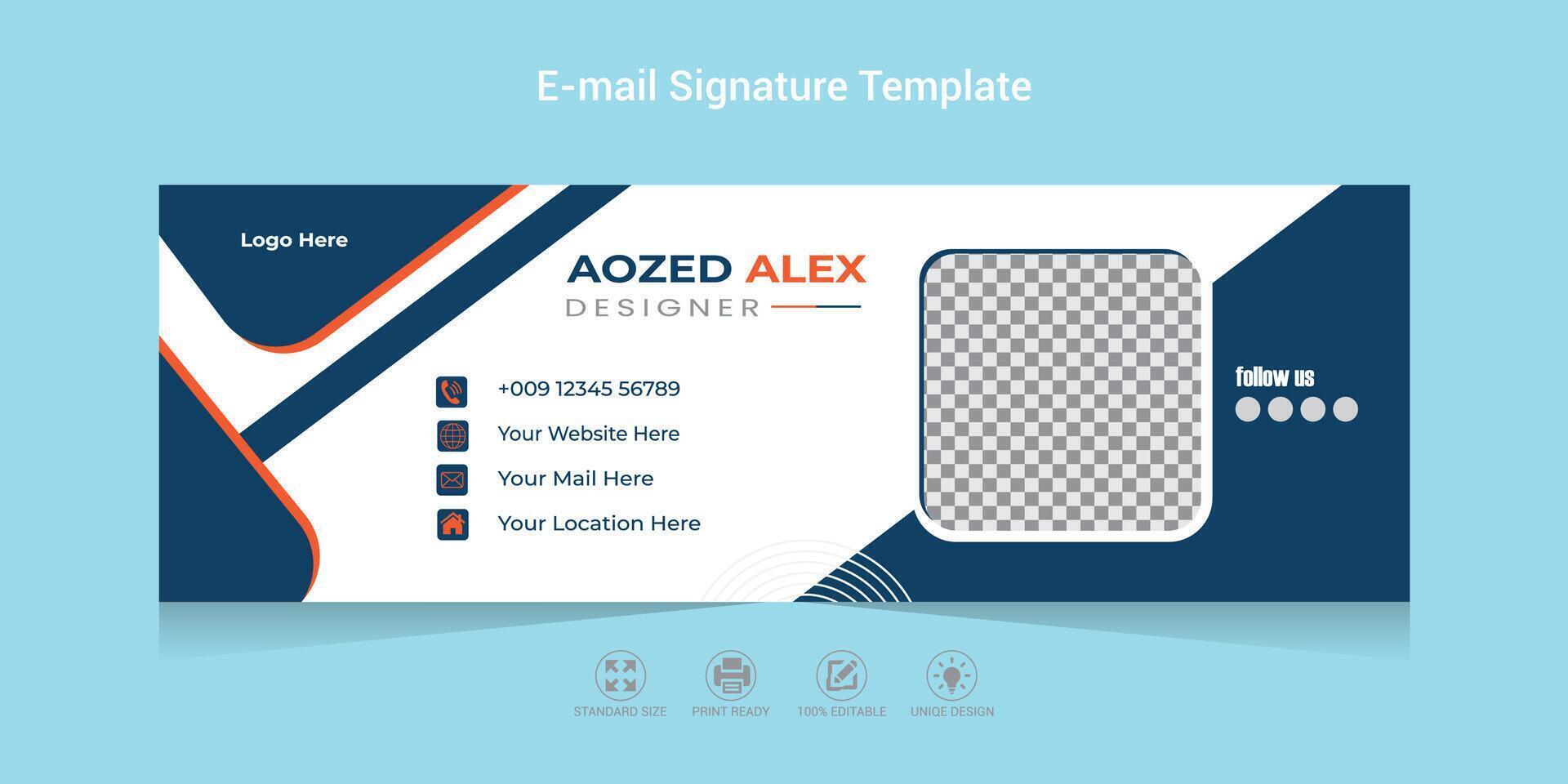 Email Signature Template Design with white background email signature for any corporate business or office. vector