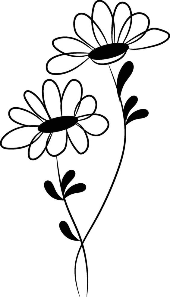 Hand drawn flat design simple flower outline vector