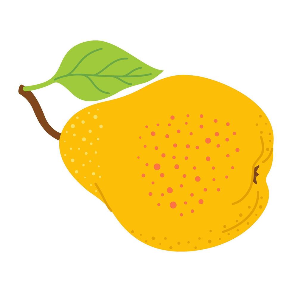 Ripe juicy yellow pear cartoon icon. Fresh pear with leaf. Modern flat style juicy pear, fruits, healthy eating. Isolated on transparent background illustration vector
