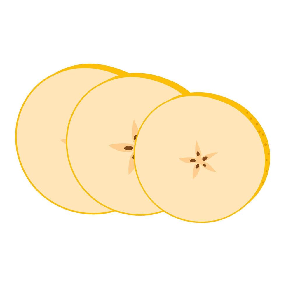 Cut yellow pear cartoon icon. Cross section of cut fresh, juicy yellow pear, slices fruit, Hand drawn trendy flat style isolated on transparent background Healthy vegetarian snack illustration vector