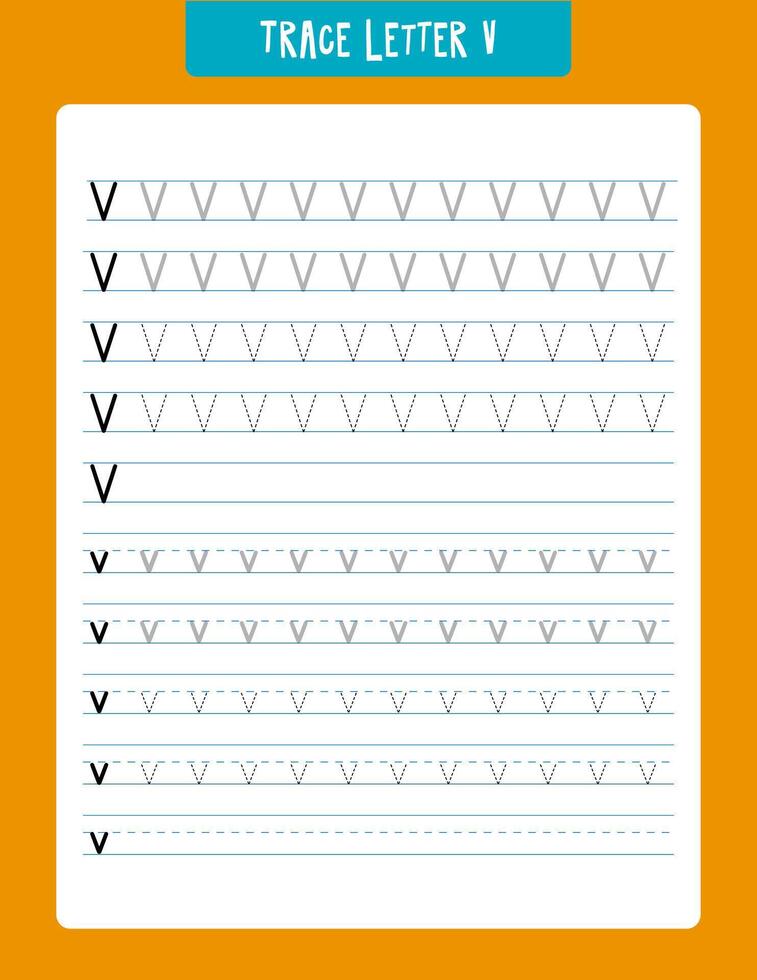 Letter v tracing worksheet designed for young children to practice handwriting and alphabet skills. features various sizes and styles of the letter v for tracing to improve fine motor skills and letter recognition. vector